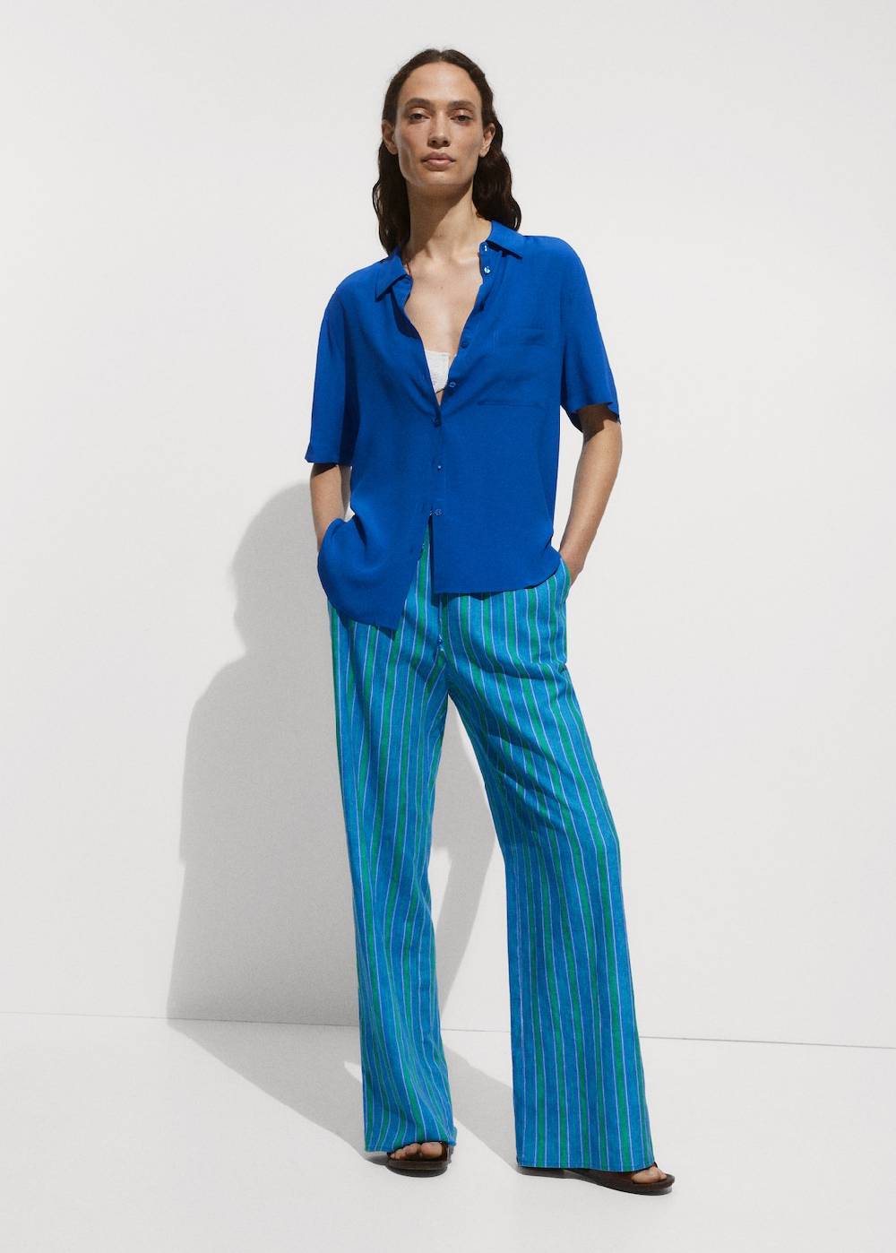 Mango Leinenhose mit Streifenmuster Verkauf