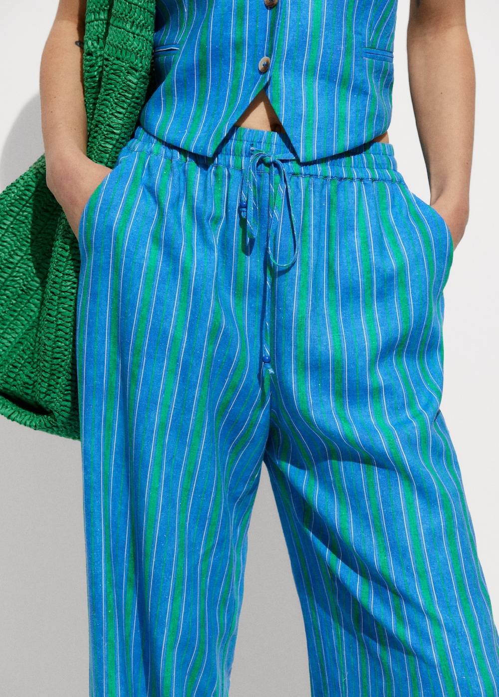 Mango Leinenhose mit Streifenmuster Verkauf