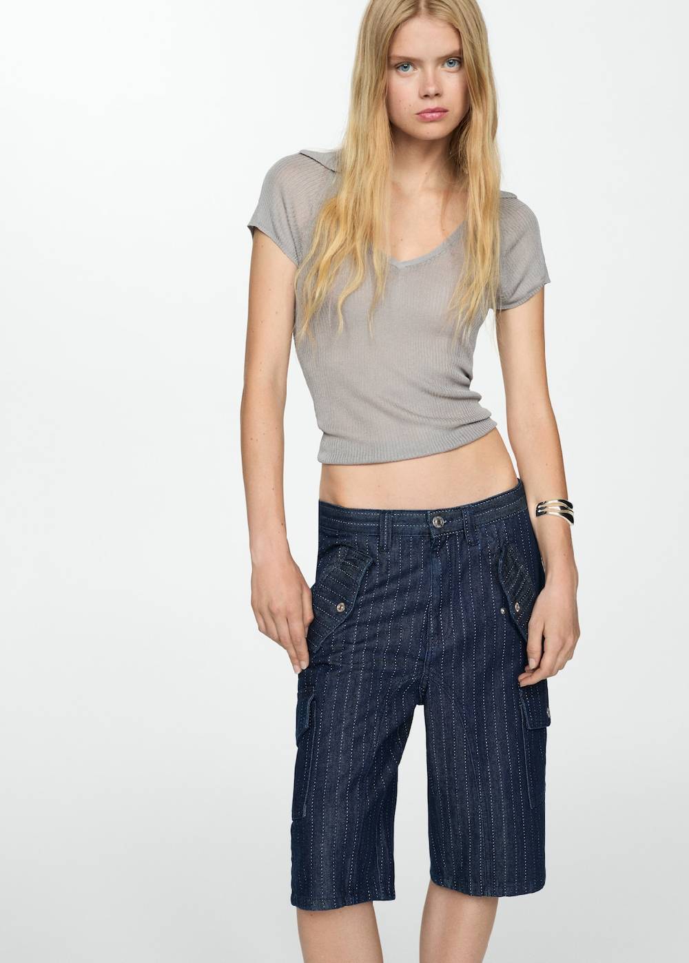 Mango Jeans-Bermudashorts mit Ziernähten Tiefpreis