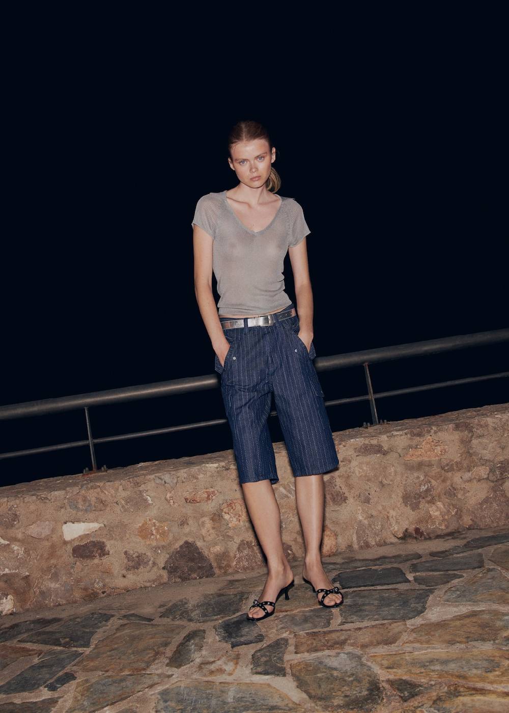 Mango Jeans-Bermudashorts mit Ziernähten Tiefpreis