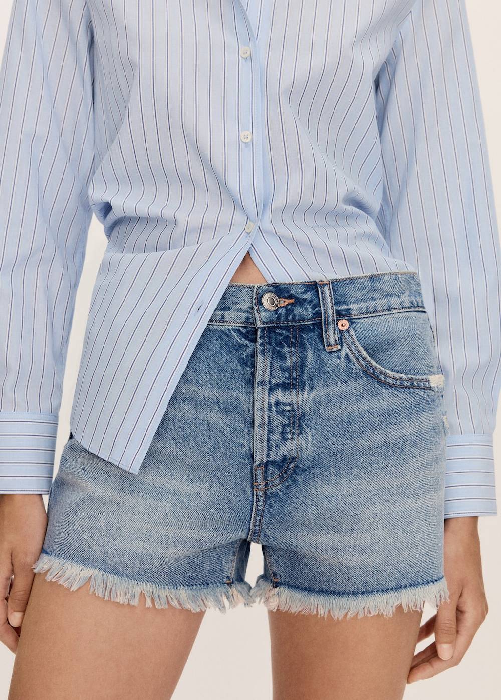 Mango Jeansshorts mit ausgefranstem Saum Kostenlose Rückgabe