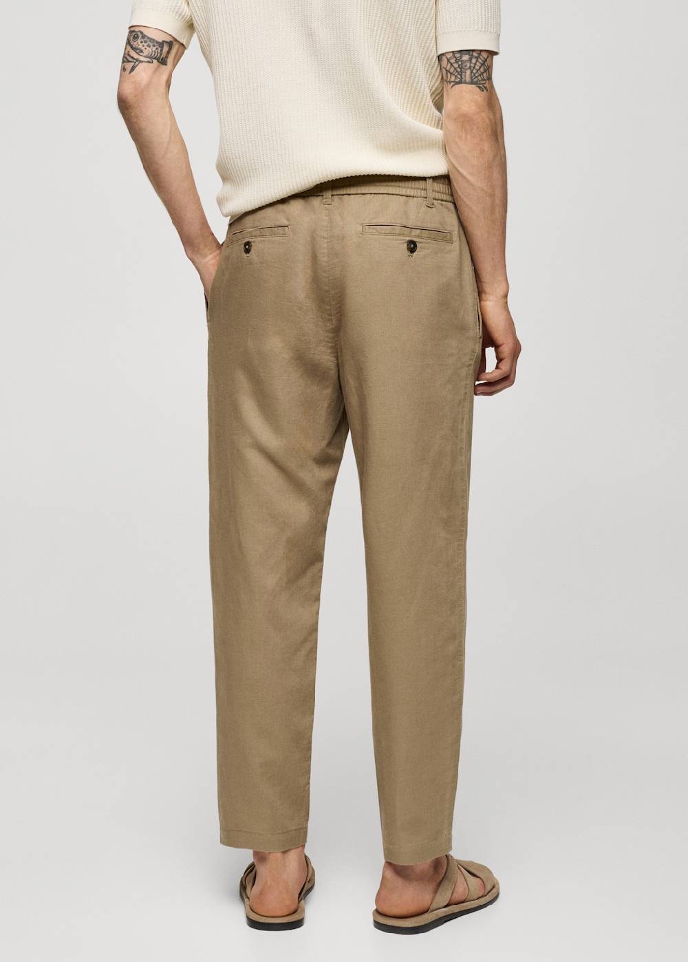 Mango Slim Fit-Leinenhose mit Kordel Top Angebot