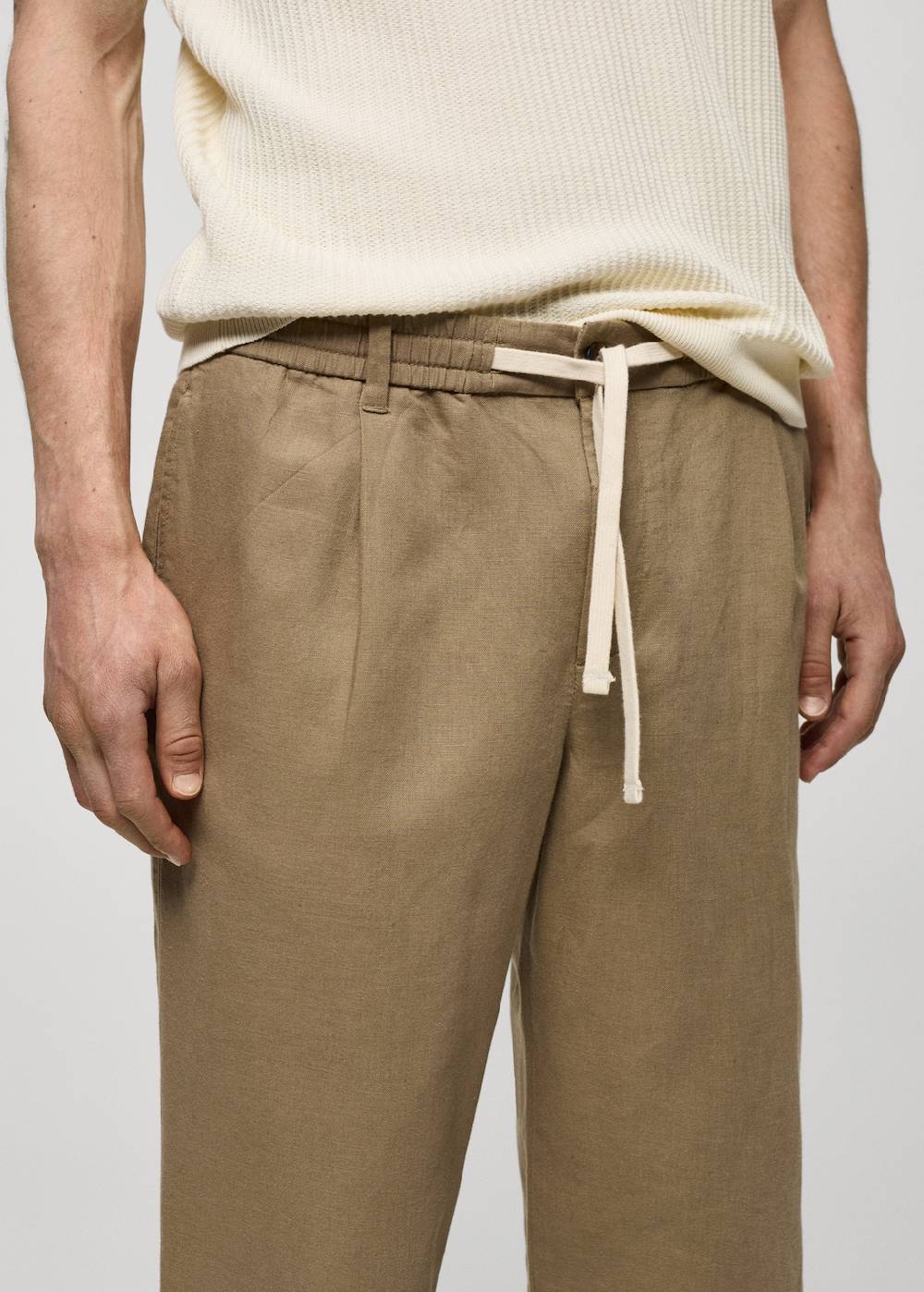 Mango Slim Fit-Leinenhose mit Kordel Top Angebot