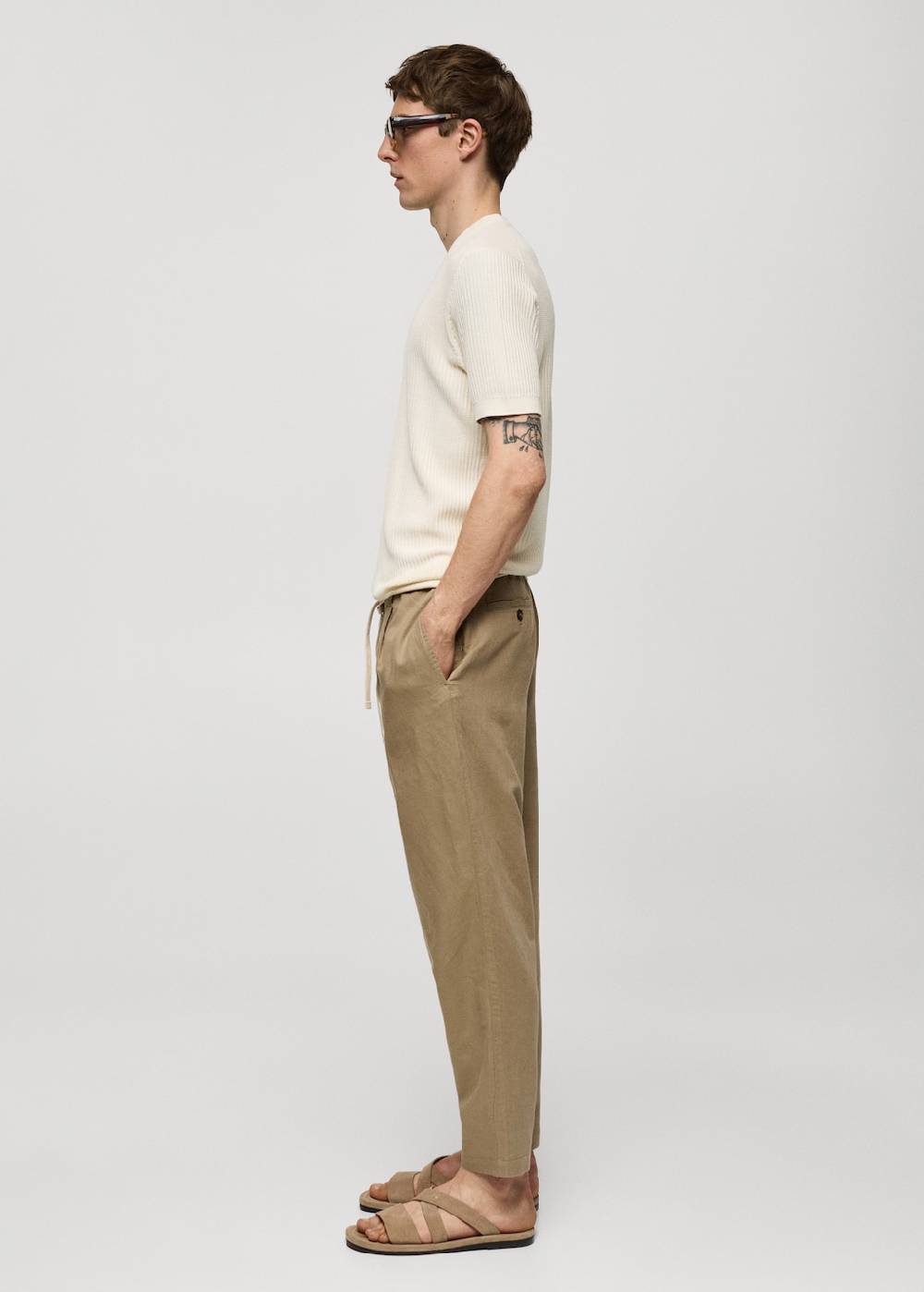 Mango Slim Fit-Leinenhose mit Kordel Top Angebot