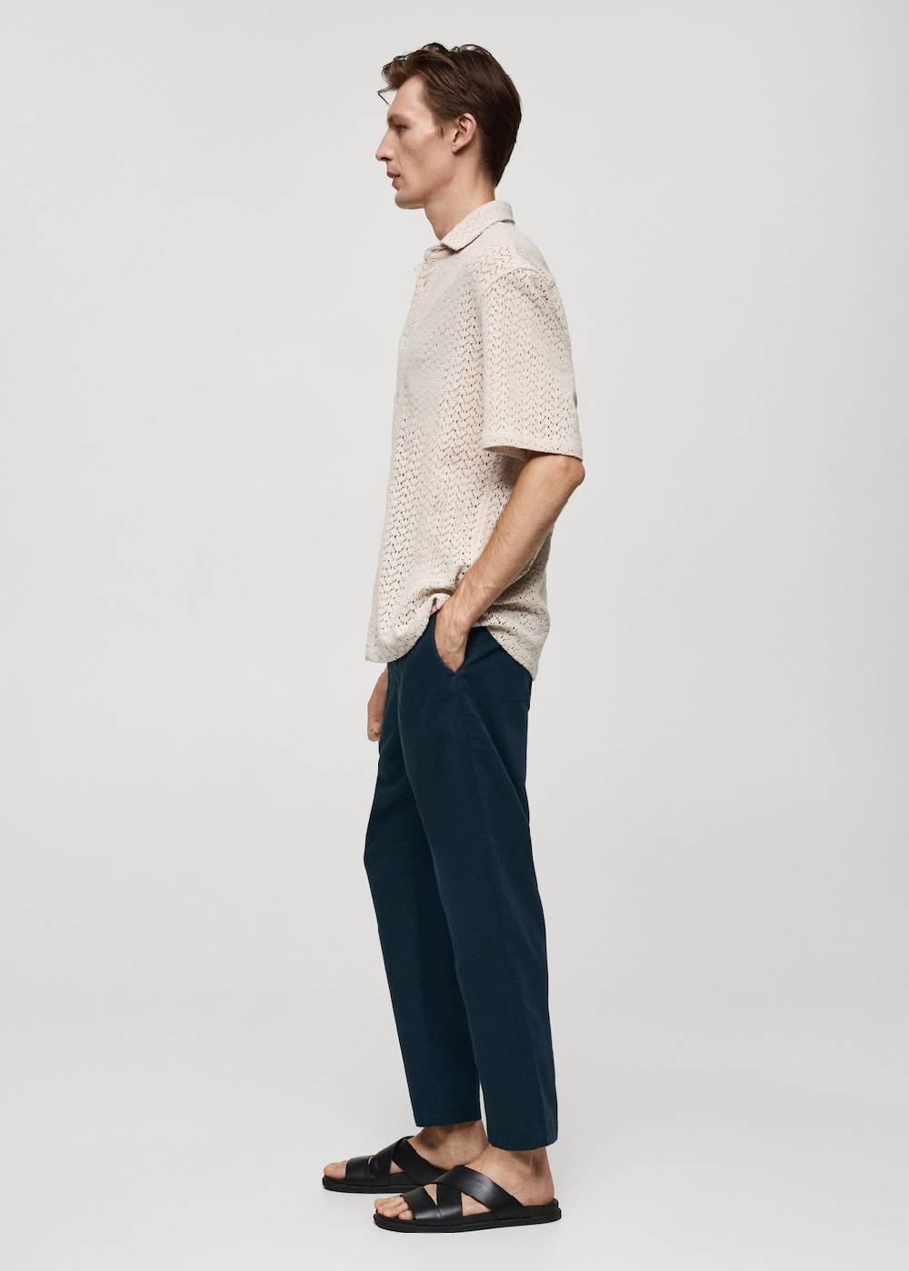Mango Slim Fit-Leinenhose mit Kordel Räumungsverkauf