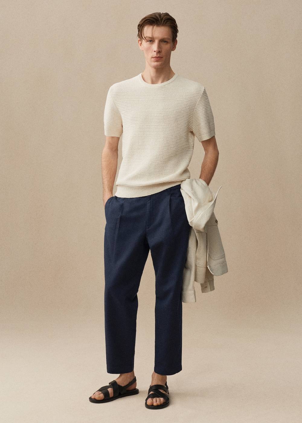 Mango Slim Fit-Leinenhose mit Kordel Räumungsverkauf