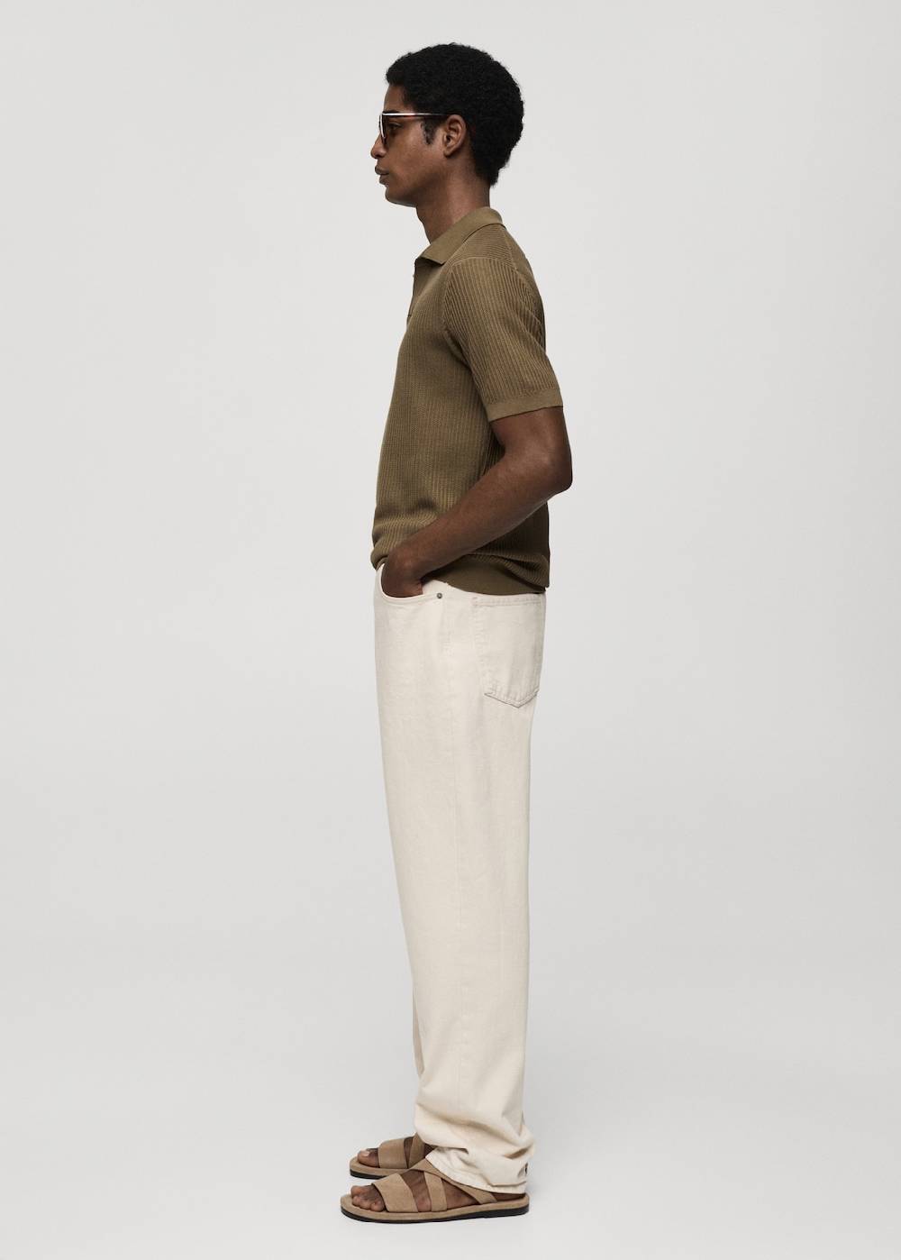 Mango Geripptes Strick-Poloshirt aus Baumwolle Begrenzte Freigabe