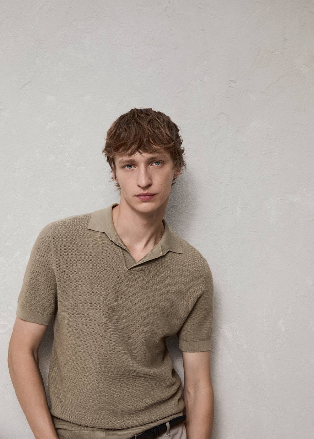 Mango Poloshirt aus Baumwolle mit Tencel in Flechtoptik Outlet
