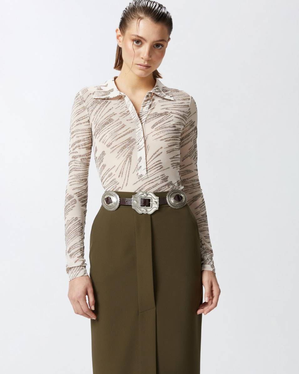 Pinko Langarm-Poloshirt mit Glitzerprint Jubiläumsangebot