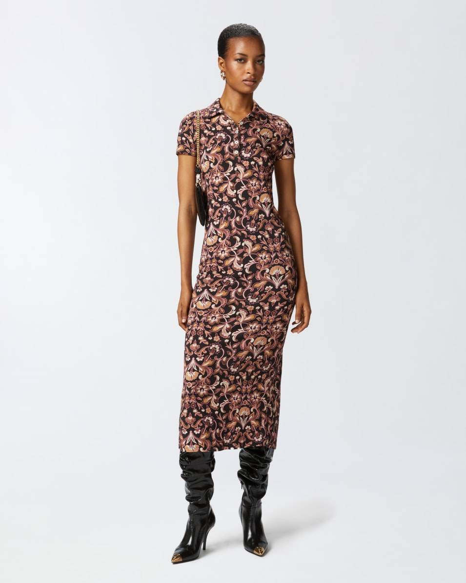 Pinko Langes geblümtes Kleid mit kurzen Ärmeln Online Outlet