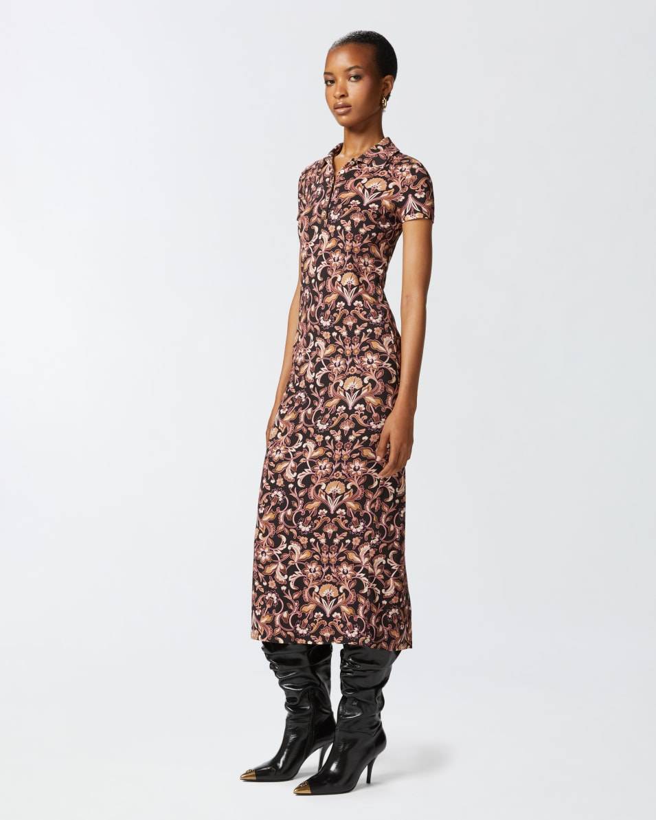 Pinko Langes geblümtes Kleid mit kurzen Ärmeln Online Outlet