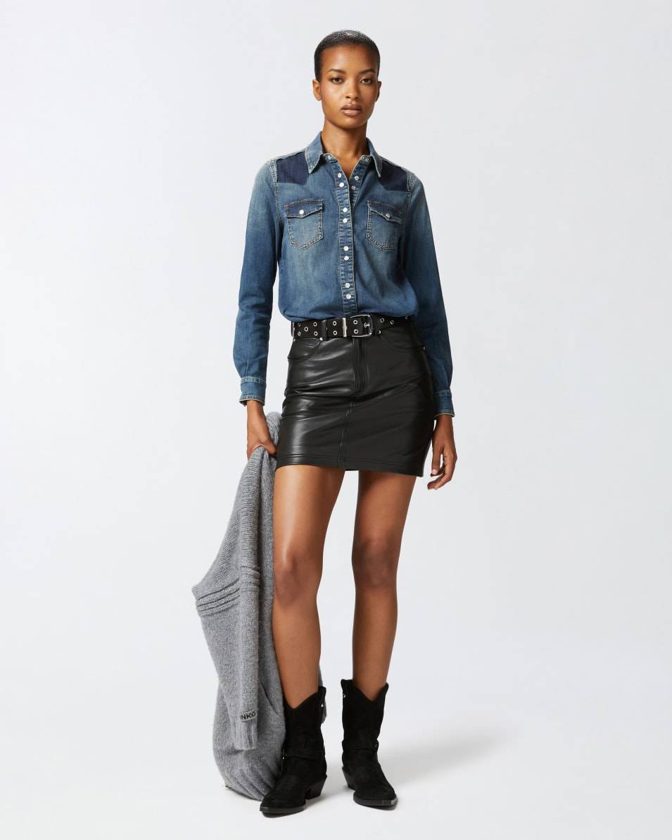Pinko Leichtes Hemd aus blauem Twill mit Stretchanteil Große Rabatte