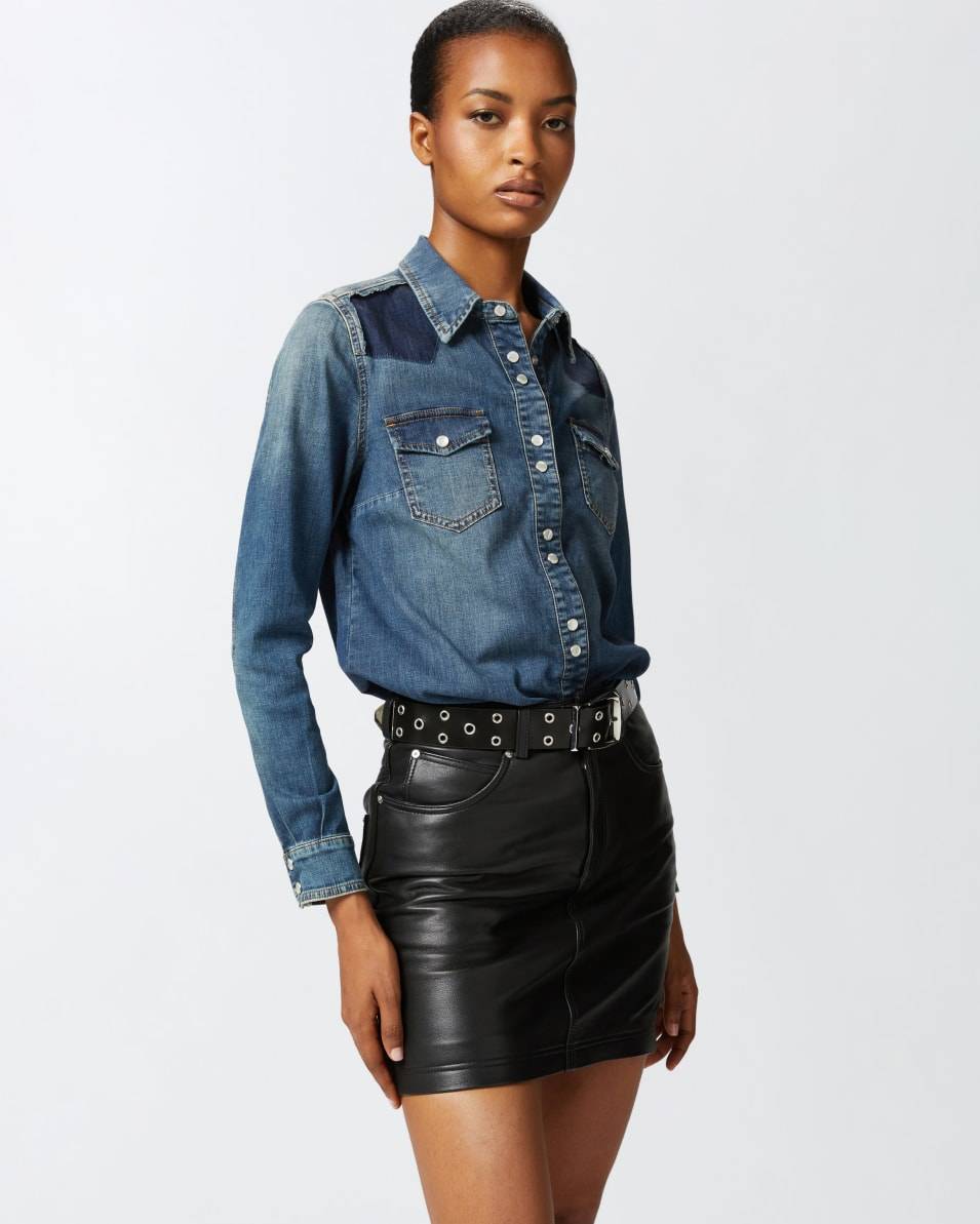 Pinko Leichtes Hemd aus blauem Twill mit Stretchanteil Große Rabatte