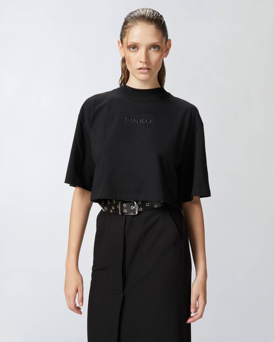 Pinko Cropped-T-Shirt mit Logo-Stickerei Riesige Ersparnisse