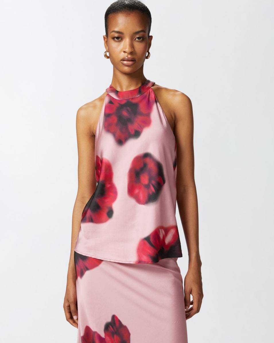 Pinko Ärmelloses Top aus Satin mit Blumenprint Letzte 2 Tage