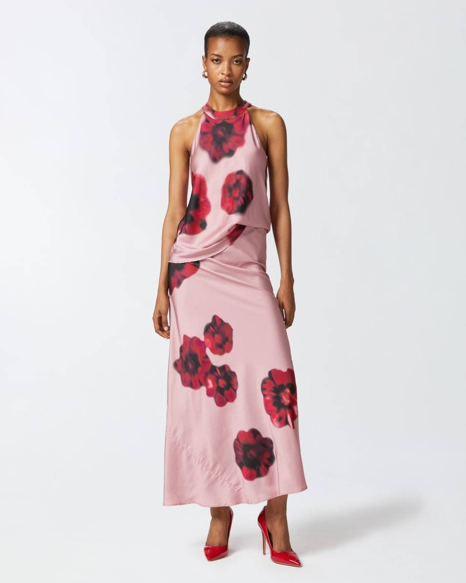 Pinko Ärmelloses Top aus Satin mit Blumenprint Letzte 2 Tage