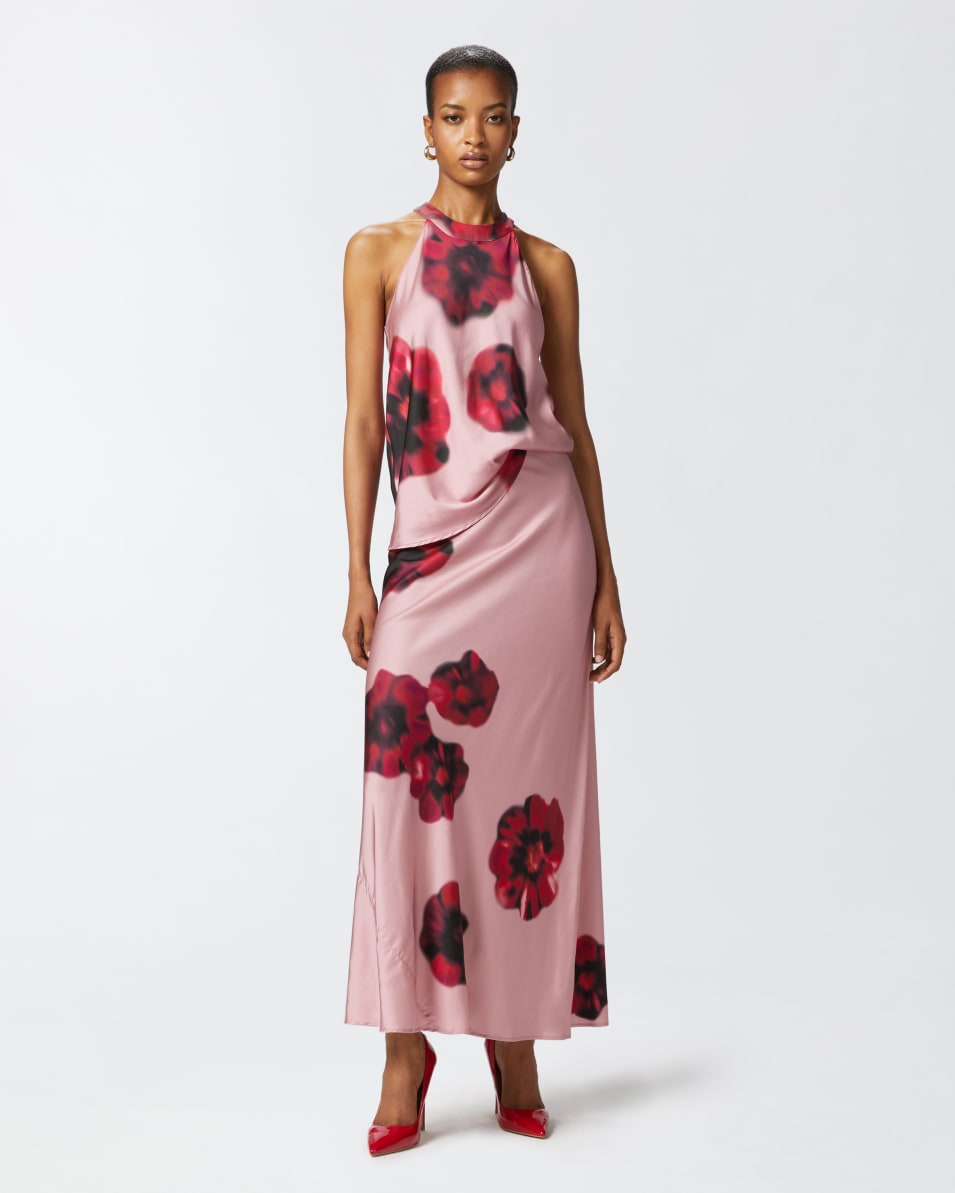 Pinko Langer Satinrock mit Blumenprint Letzter Tag