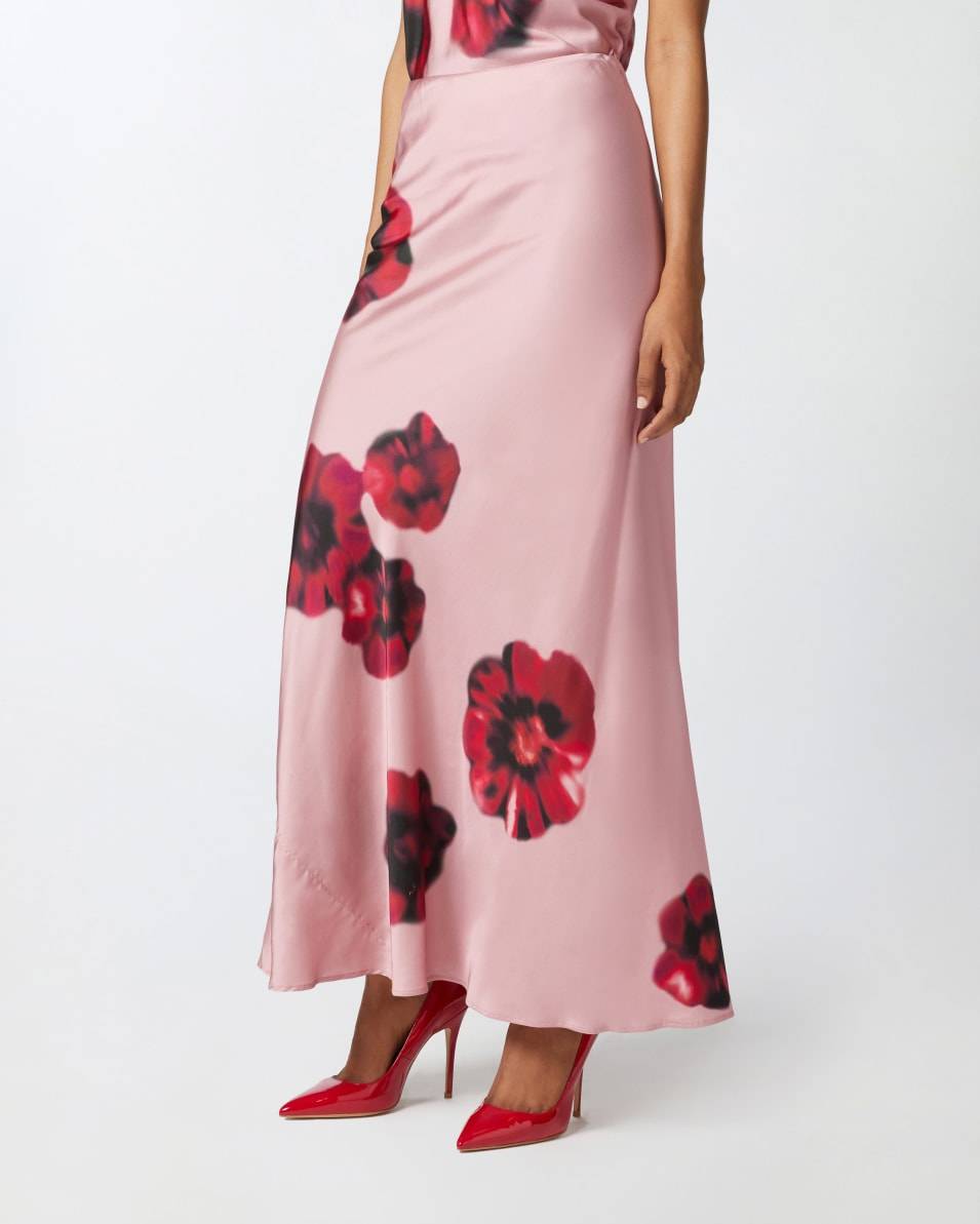 Pinko Langer Satinrock mit Blumenprint Letzter Tag