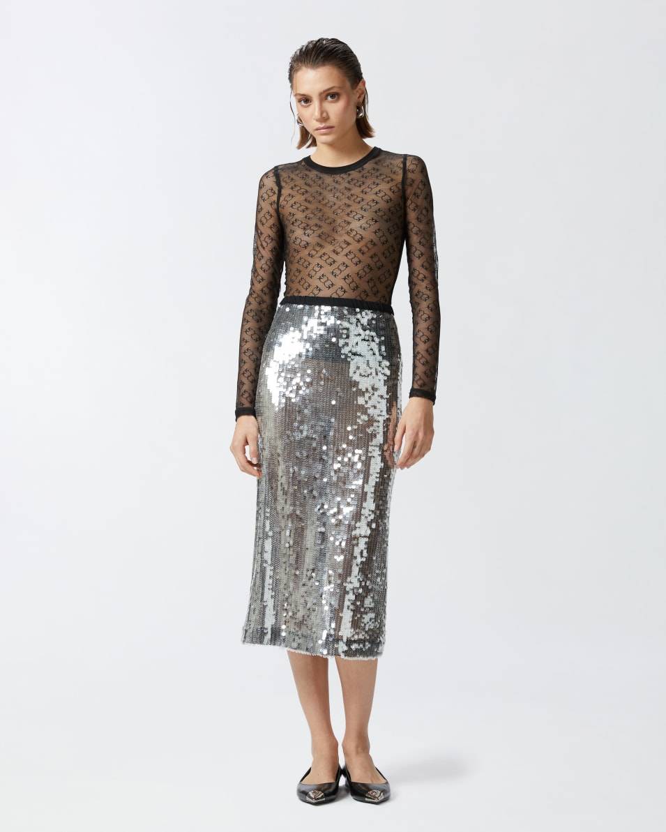 Pinko Langarm-Shirt aus transparenter Spitze Monogram Kostenloser Versand
