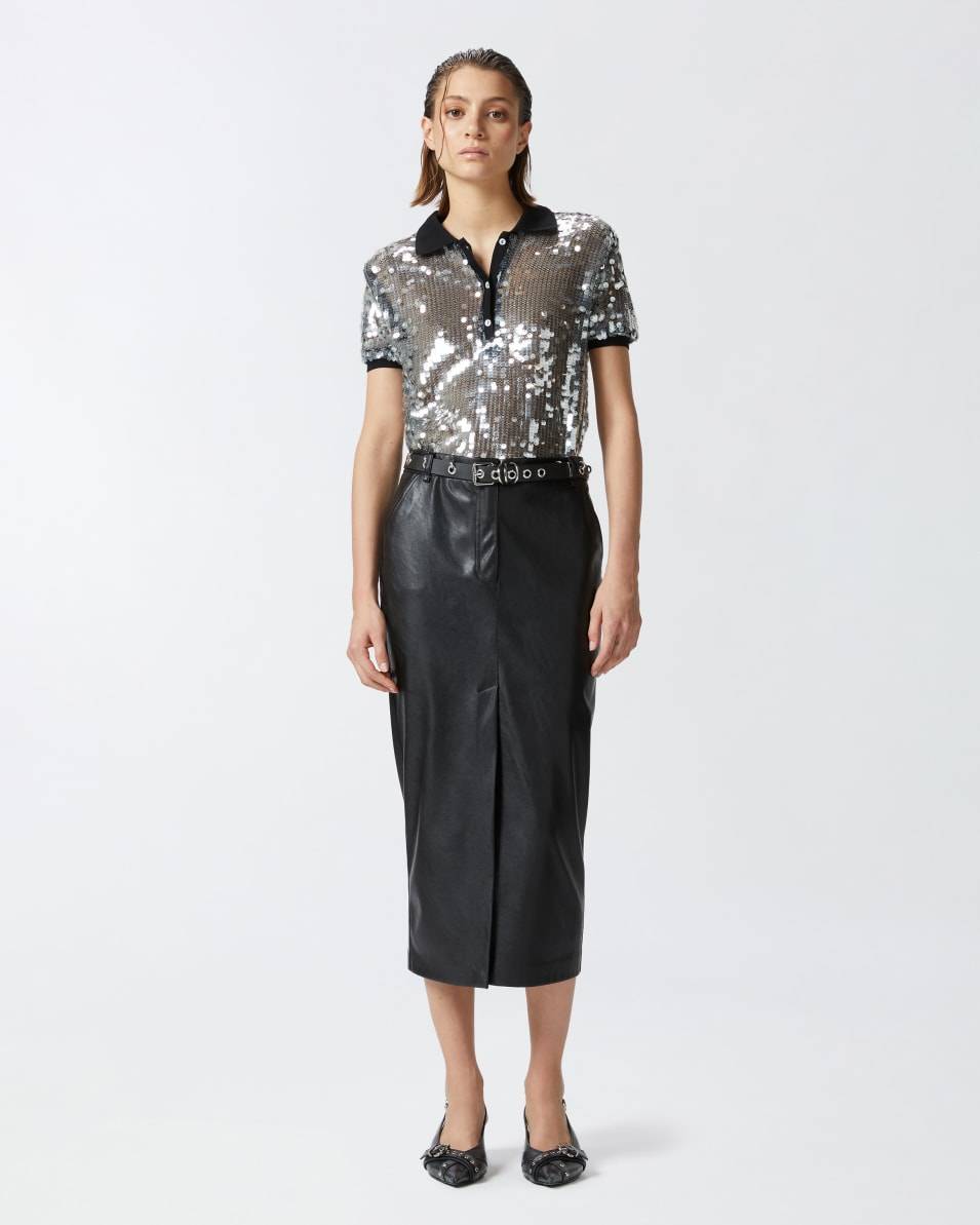 Pinko Halbtransparentes Pailletten-Poloshirt Sonderangebot