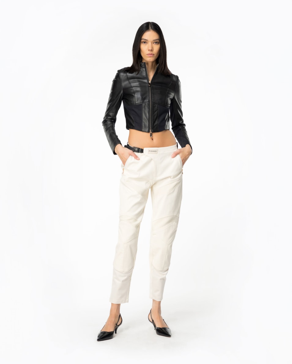 Pinko Kurze Bikerjacke aus Leder und Textil Kauf eins, bekomm eins gratis
