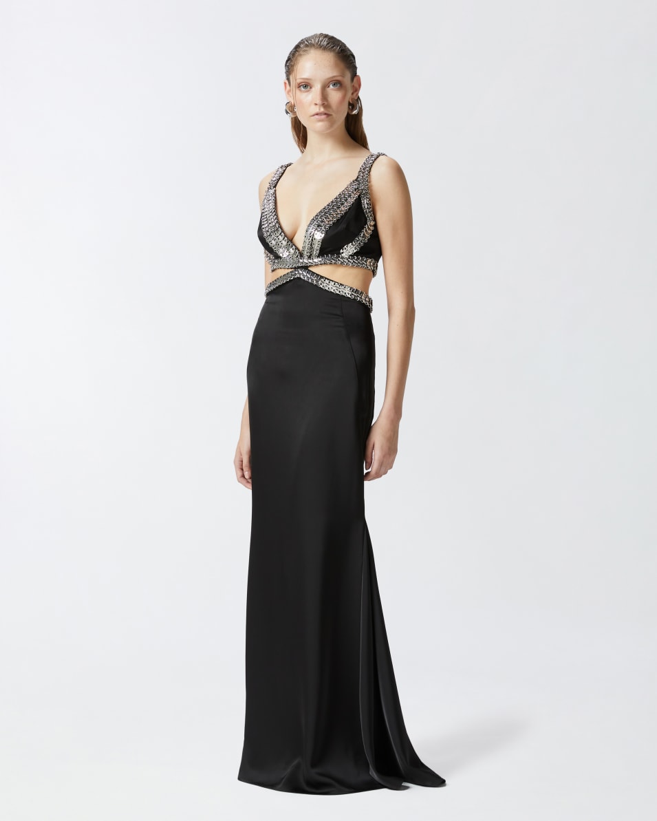 Pinko Elegantes langes Kleid mit Metallic-Stickerei Vatertagsangebot