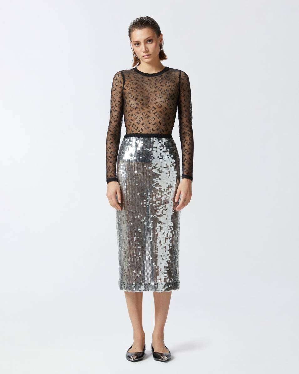Pinko Bleistiftrock aus paillettenbesetztem Mesh-Gewebe Online Outlet