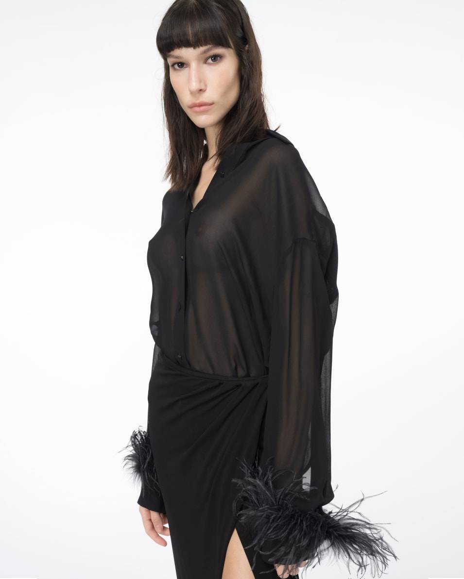Pinko Lange Hemdbluse mit Federn Große Rabatte