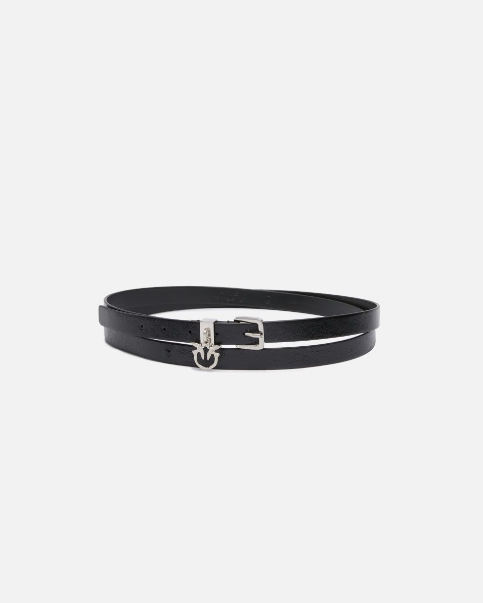 Pinko Doppelgürtel aus glänzendem Leder mit Love Birds-Charm 1,5 cm