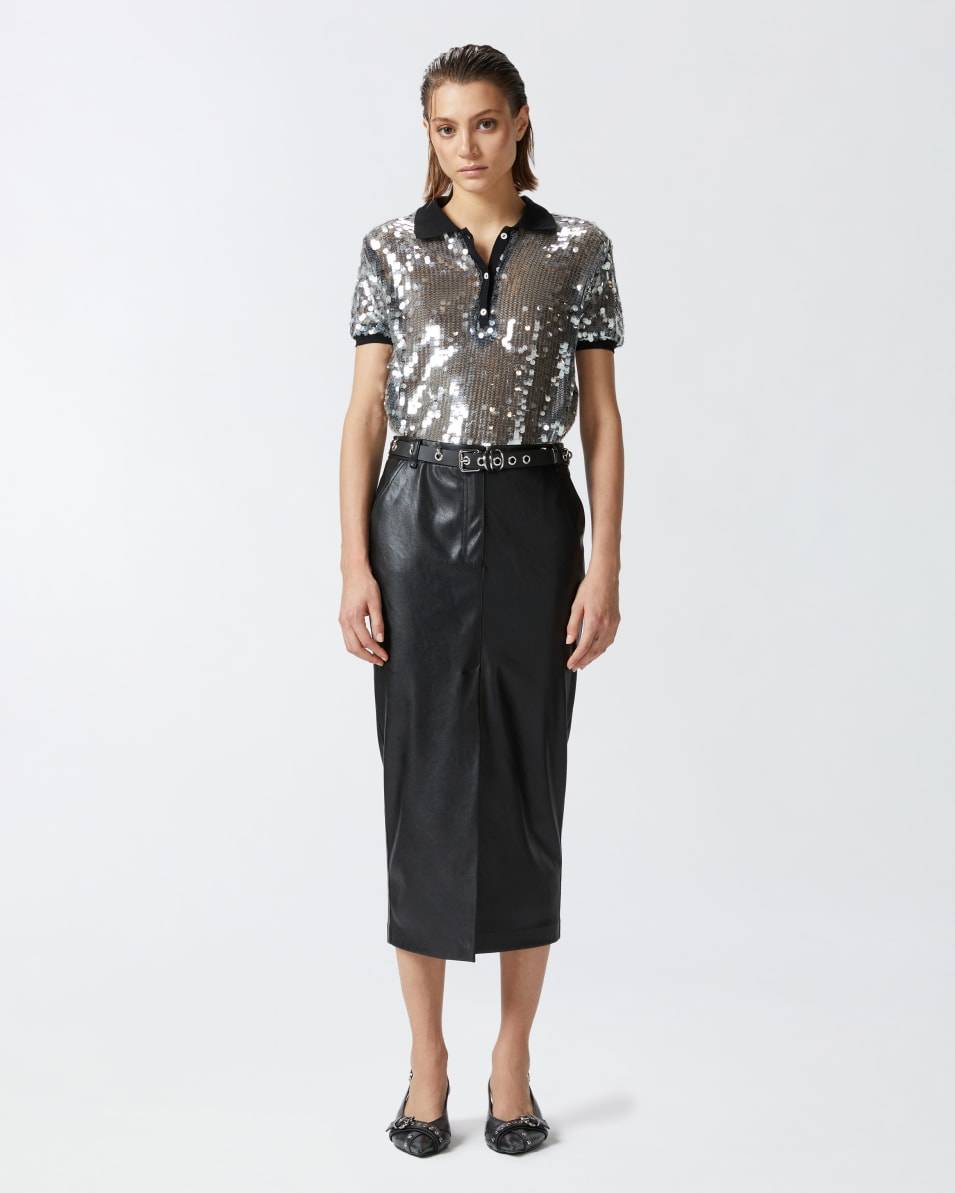 Pinko Midirock mit Ledereffekt und Schlitz Schlussverkauf