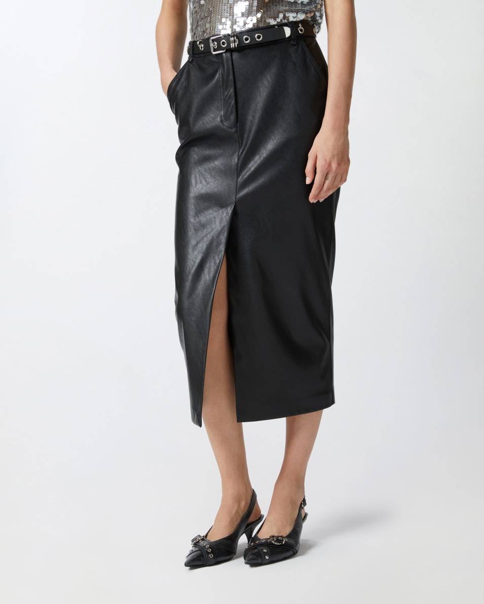 Pinko Midirock mit Ledereffekt und Schlitz Schlussverkauf