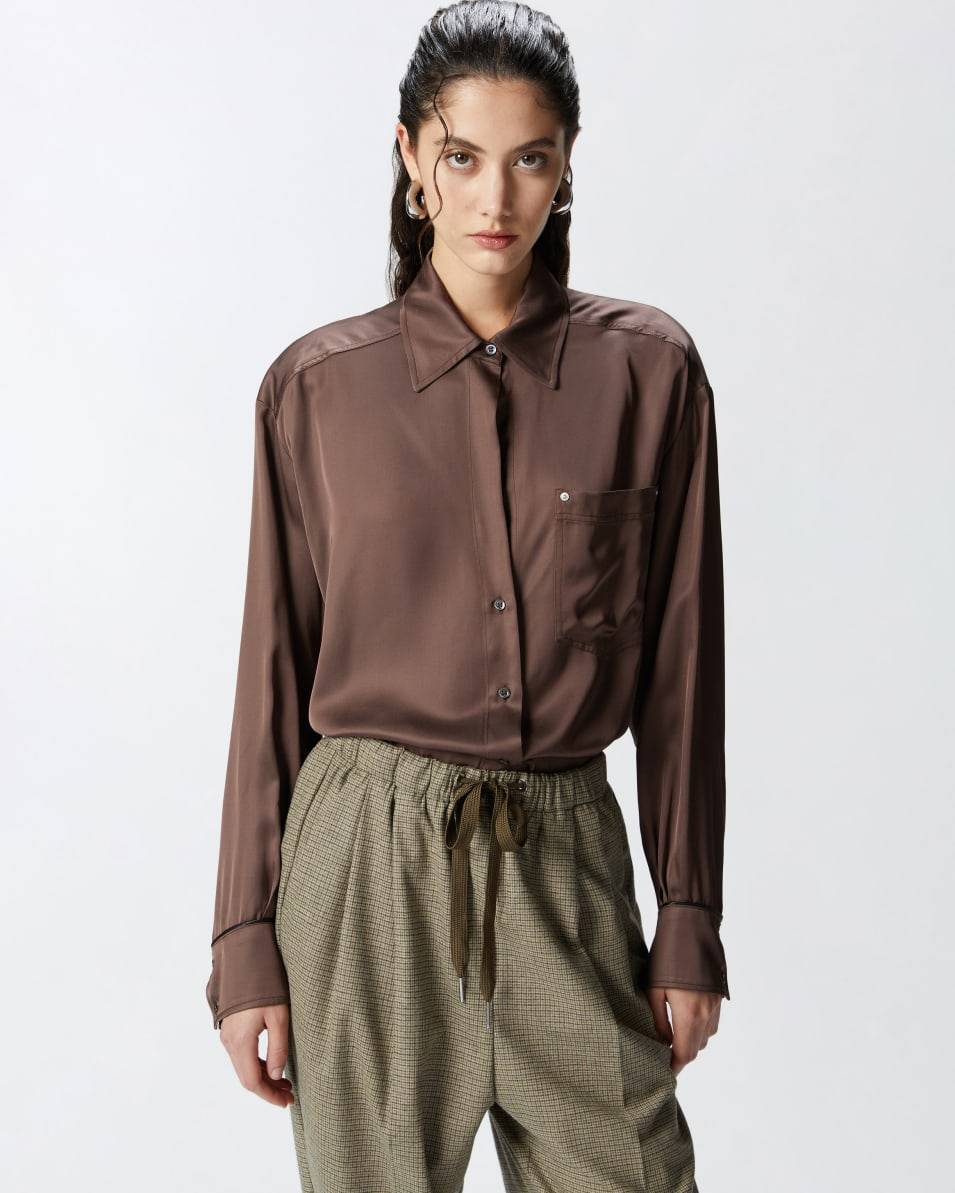 Pinko Glänzende Hemdbluse mit tiefem Ausschnitt Jubiläumsangebot