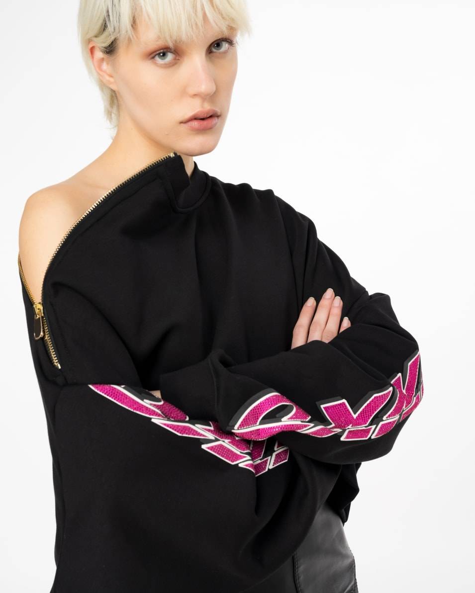 Pinko Crop-Sweatshirt mit strassbesetztem Print Wochenangebot