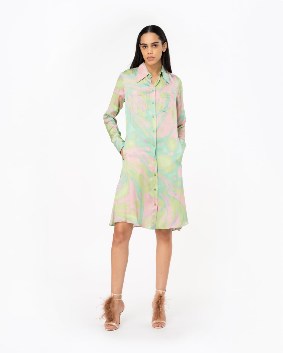 Pinko Hemdblusenkleid Satin Splash-Print Schlussverkauf