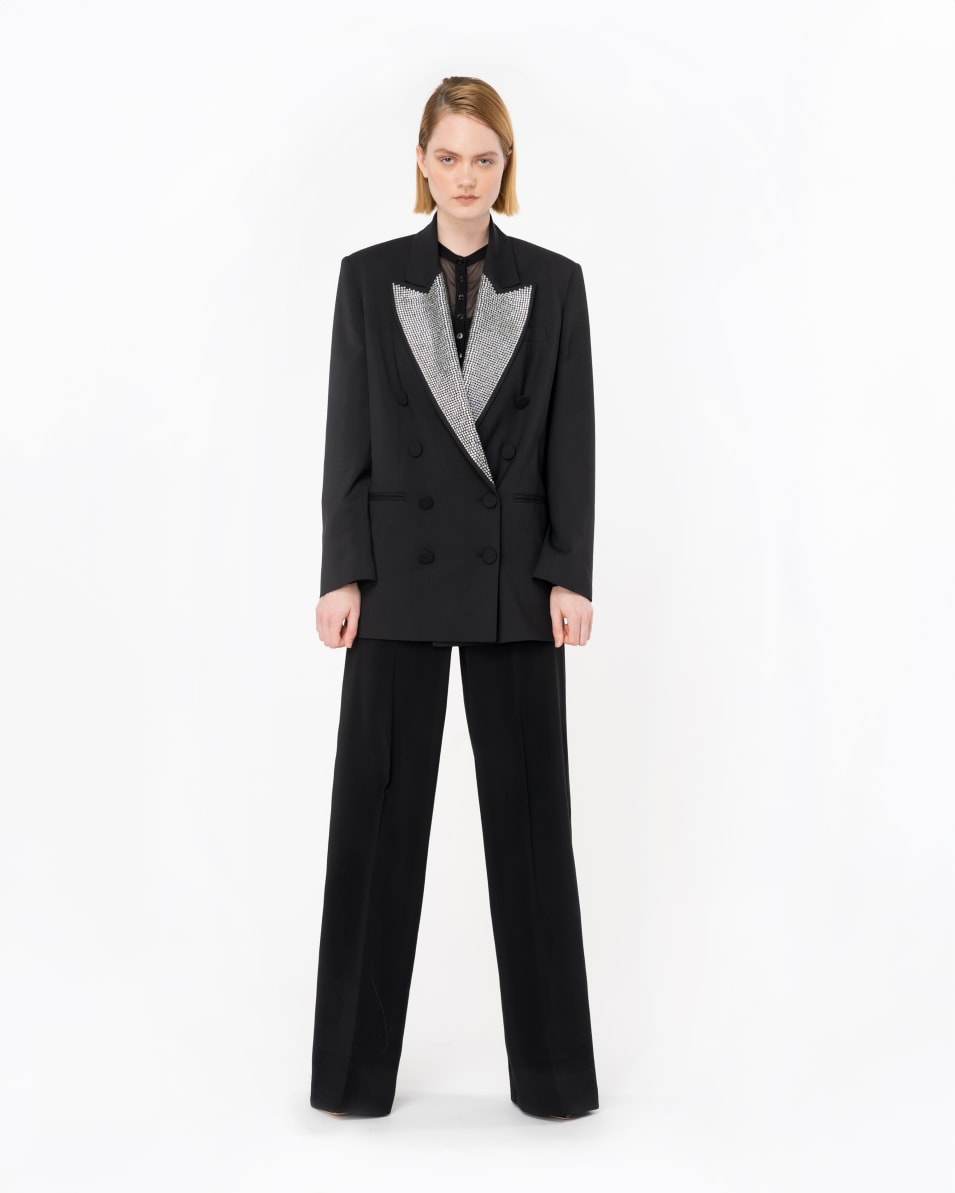 Pinko Zweireihiger Blazer mit strassbesetztem Revers Flash Sale