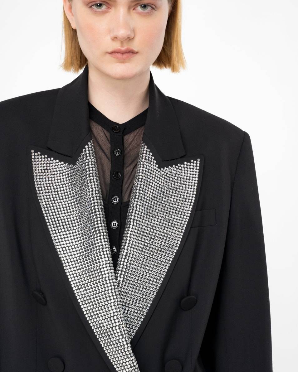 Pinko Zweireihiger Blazer mit strassbesetztem Revers Flash Sale
