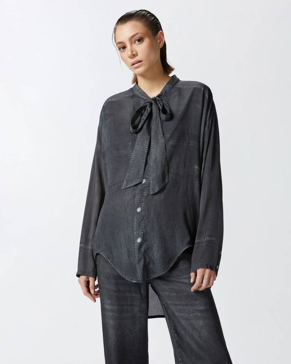 Pinko Leichte Bluse mit schwarzem Denim-Print Cyber Monday