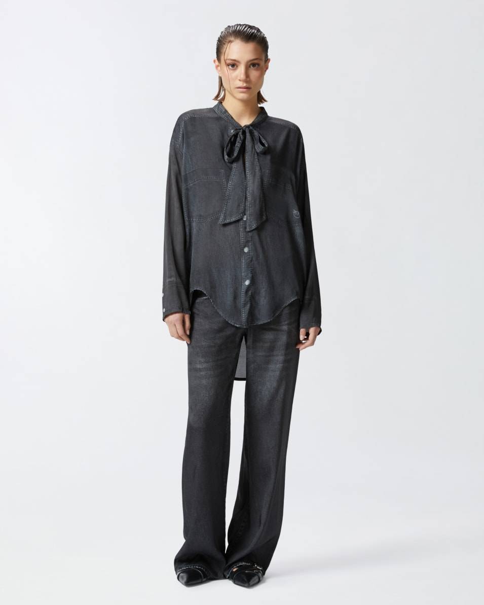 Pinko Leichte Bluse mit schwarzem Denim-Print Cyber Monday