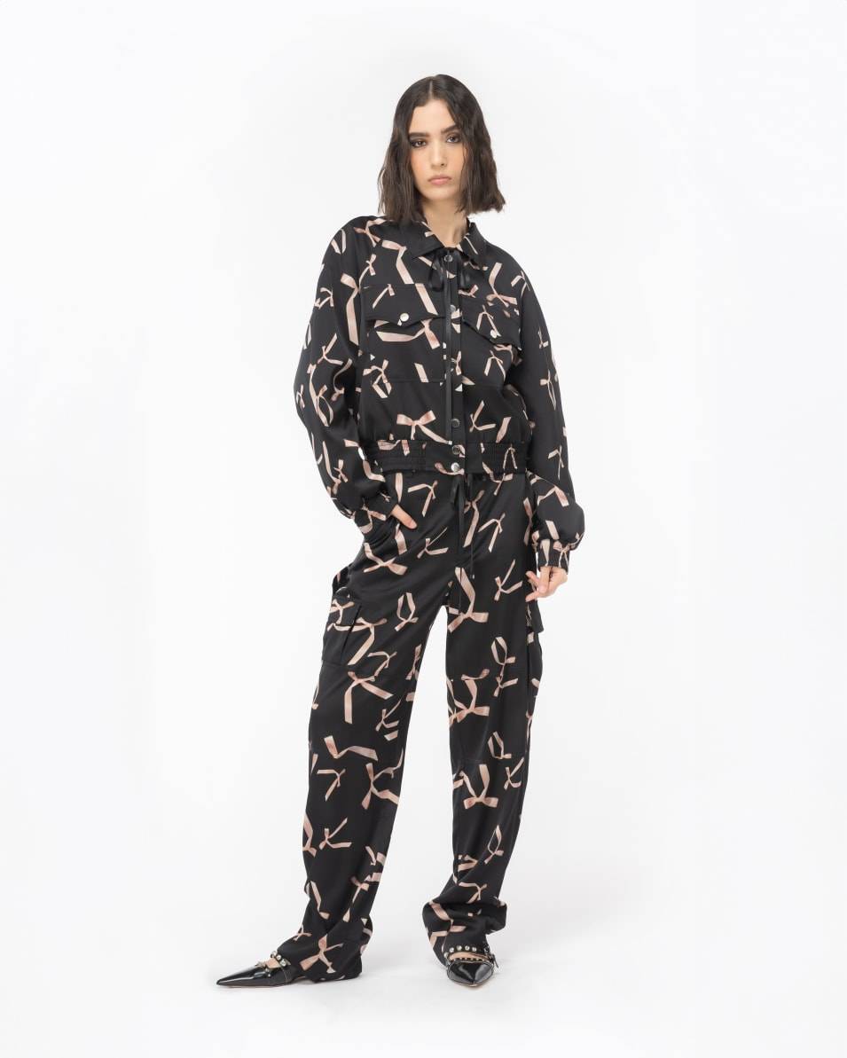 Pinko Bomberjacke aus Satin Schleifchen-Print Reimagine PINKO by Patrick McDowell Rabatt