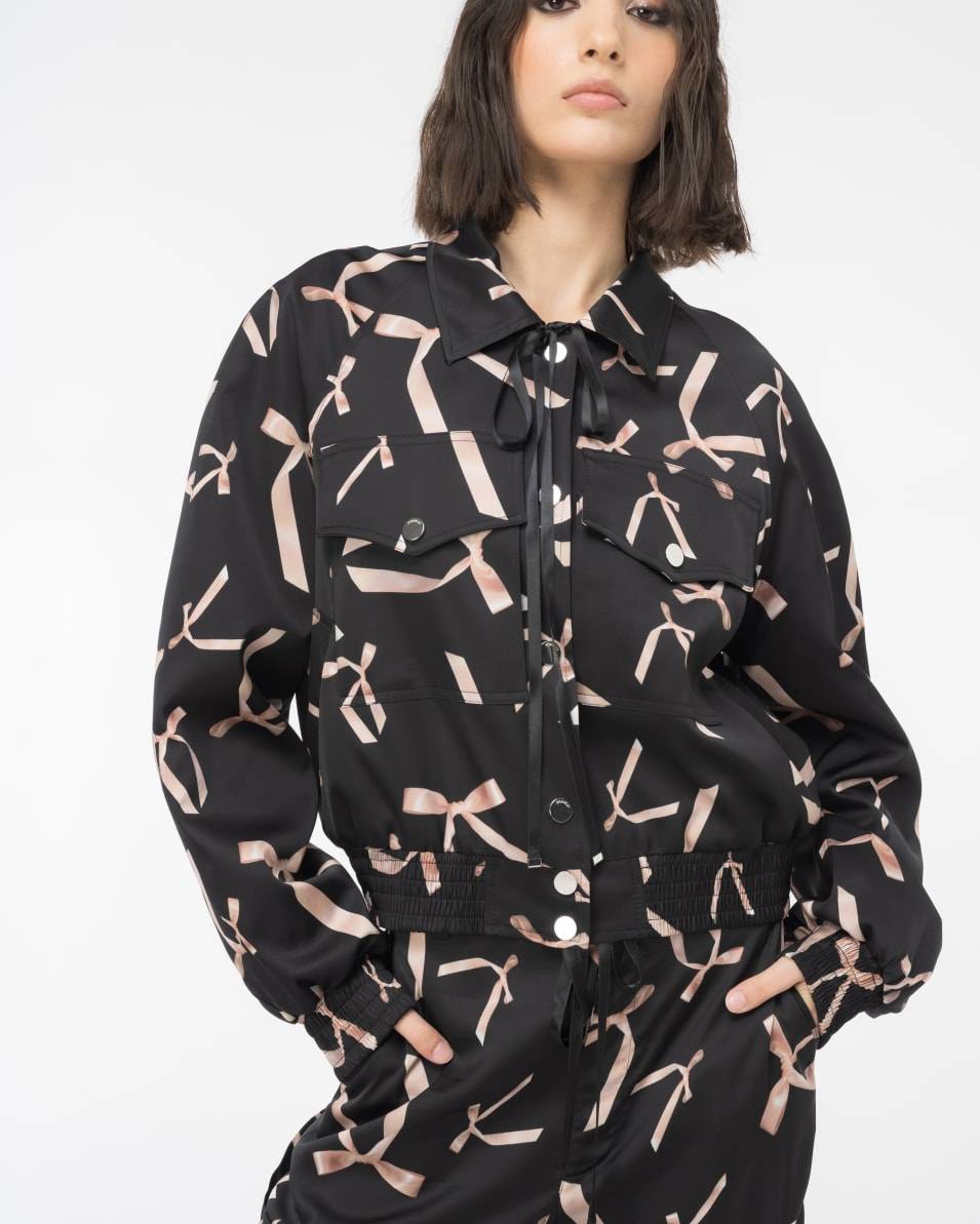 Pinko Bomberjacke aus Satin Schleifchen-Print Reimagine PINKO by Patrick McDowell Rabatt