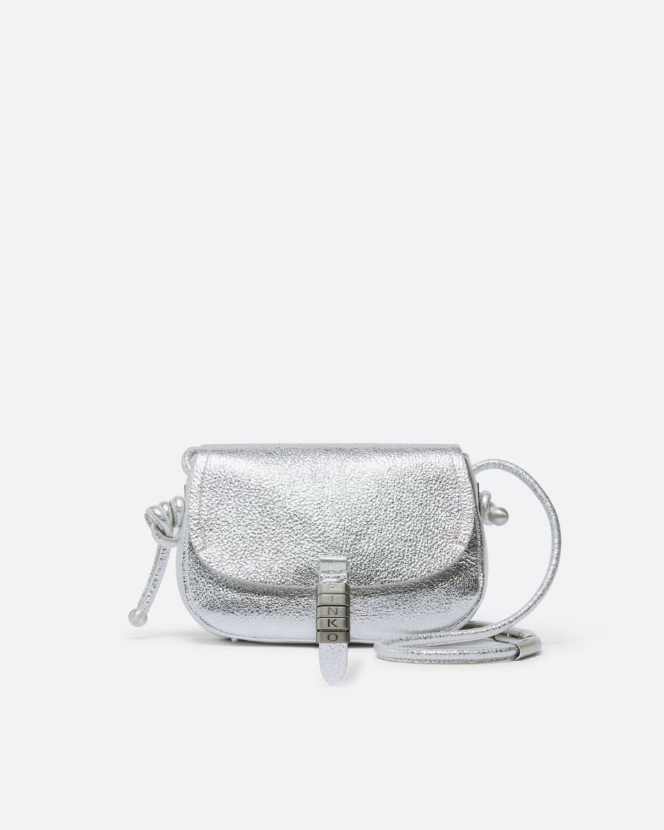 Pinko Kleine Umhängetasche im Mini-Saddle-Bag-Stil aus laminiertem Leder Vierteljährliche Förderung