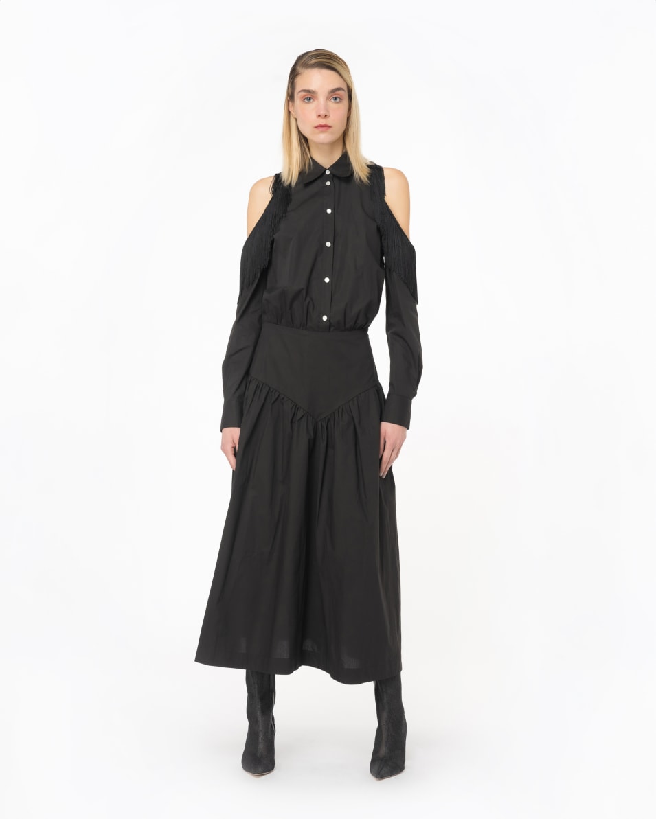 Pinko Schulterfreies Hemdblusenkleid mit Fransen Saisonschlussverkauf