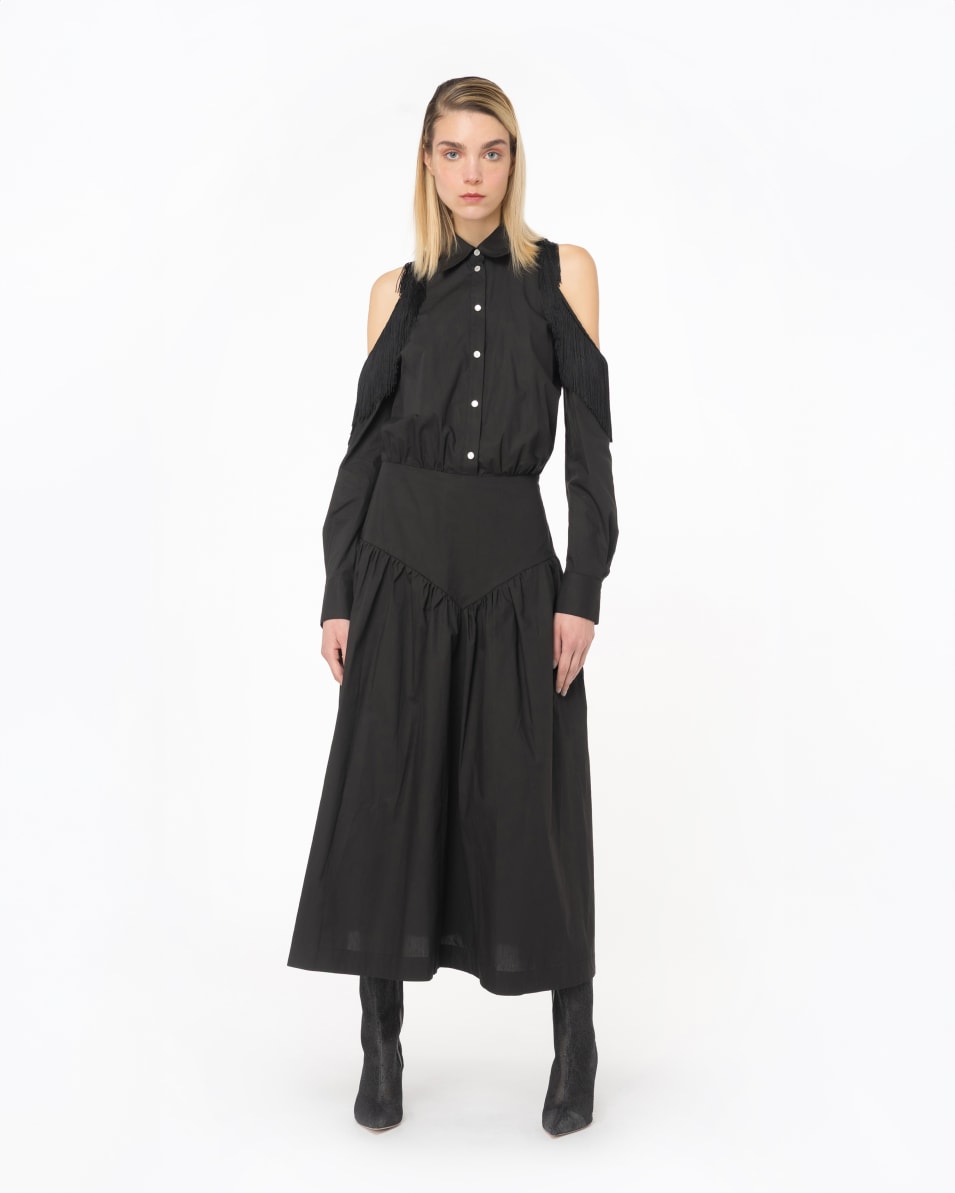 Pinko Schulterfreies Hemdblusenkleid mit Fransen Saisonschlussverkauf
