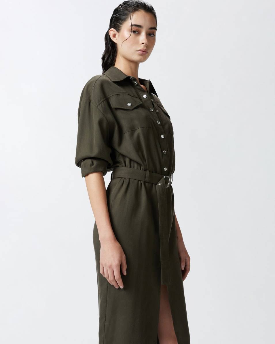 Pinko Hemdblusenkleid in Midilänge mit Gürtel und Taschen Neuheiten