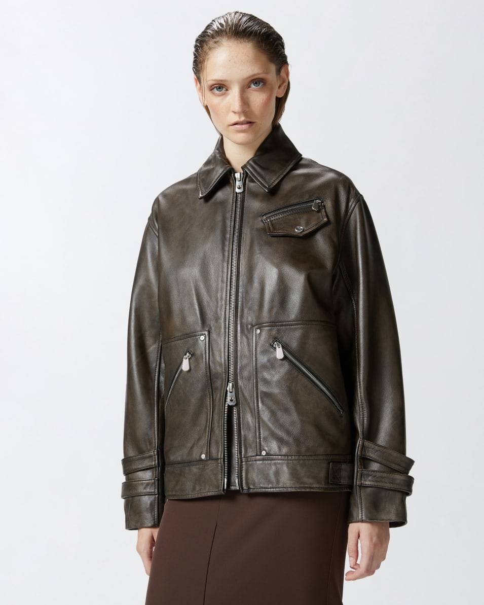 Pinko Blouson aus Leder in Used-Optik Bis zu 65% Rabatt