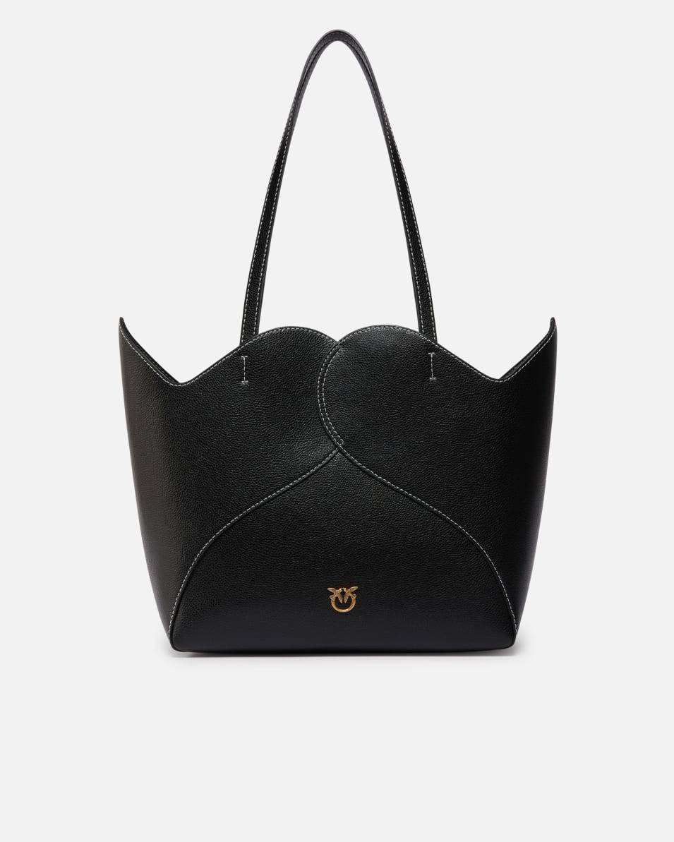 Pinko Große Shopper-Tasche aus Leder mit Herz-Design