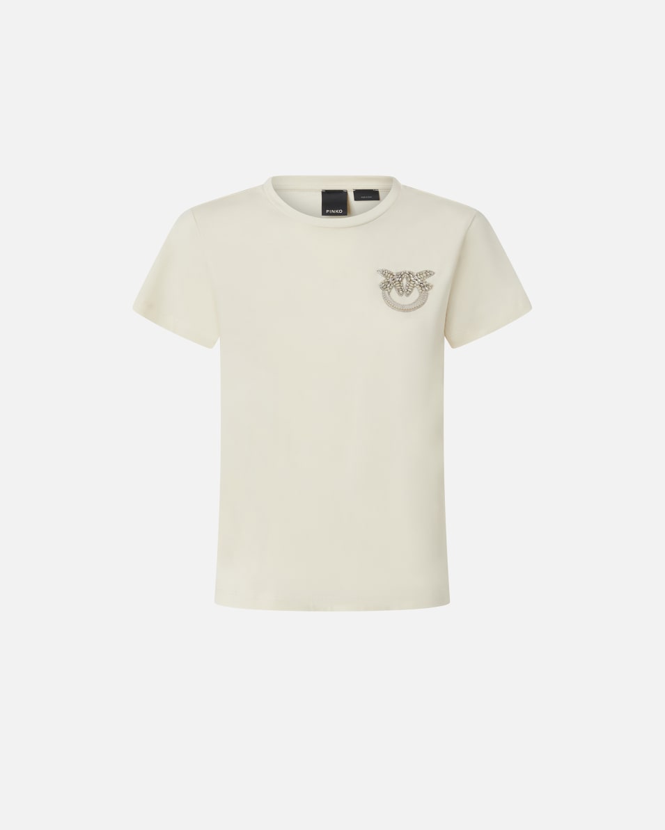 Pinko Kurzarm-T-Shirt mit Love Birds-Schmuckstickerei