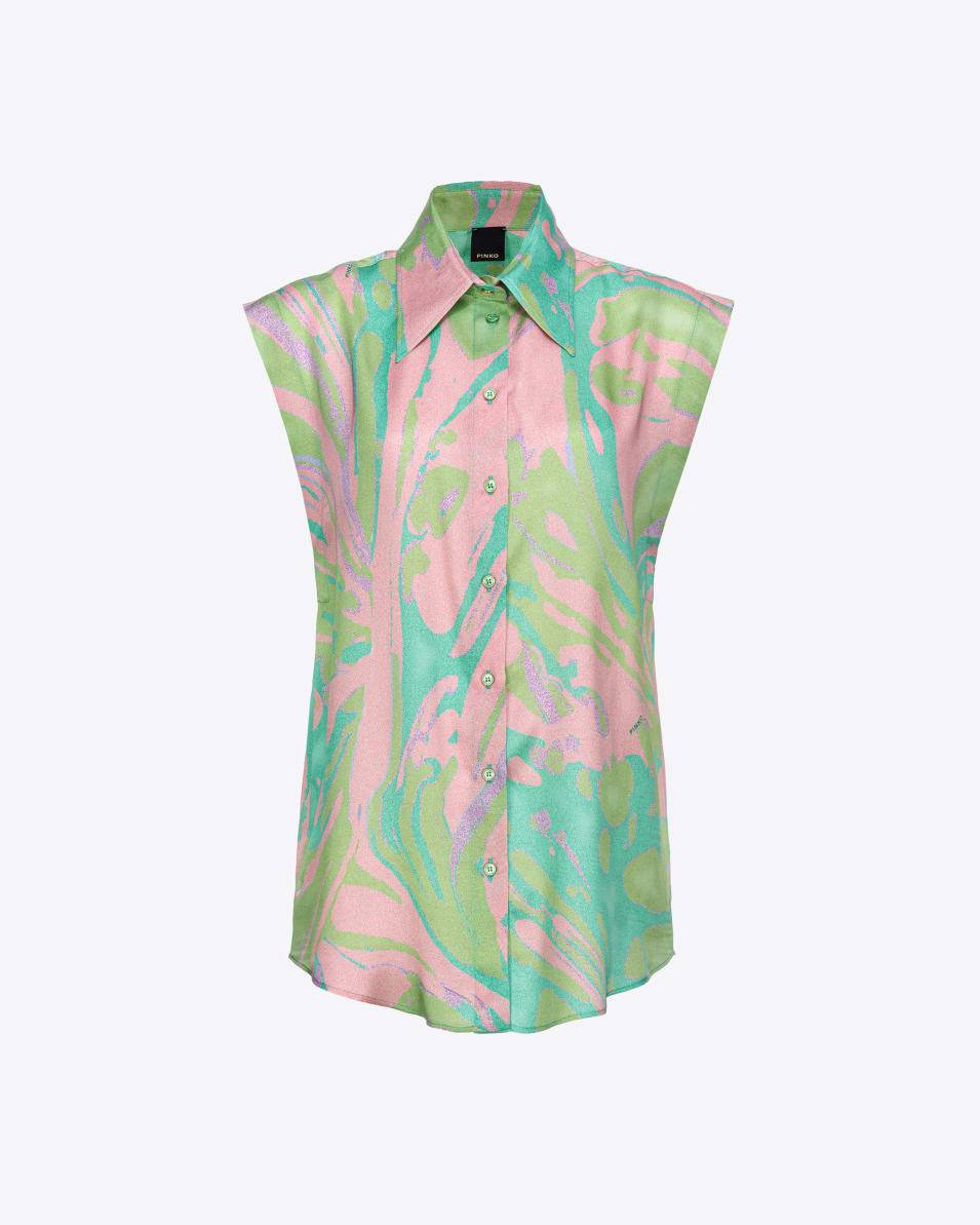 Pinko Bluse mit Flügelärmel aus Satin mit Splash-Print Neueste Mode
