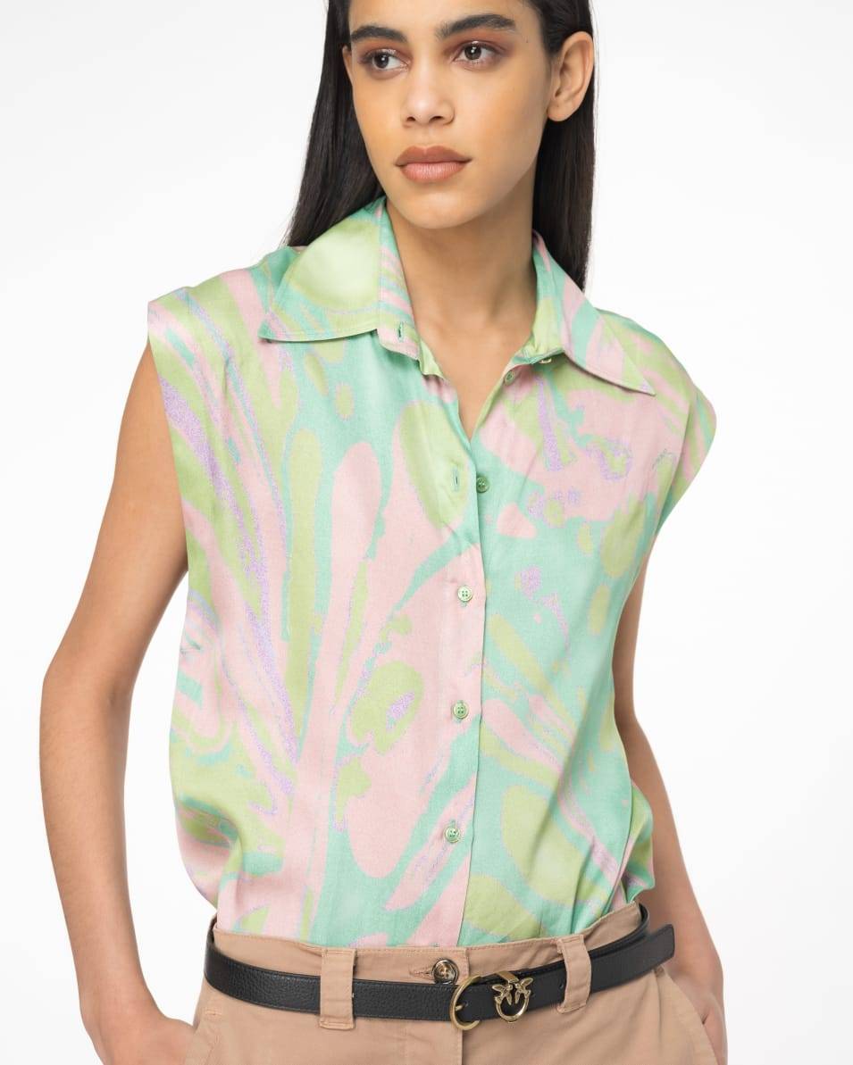 Pinko Bluse mit Flügelärmel aus Satin mit Splash-Print Neueste Mode