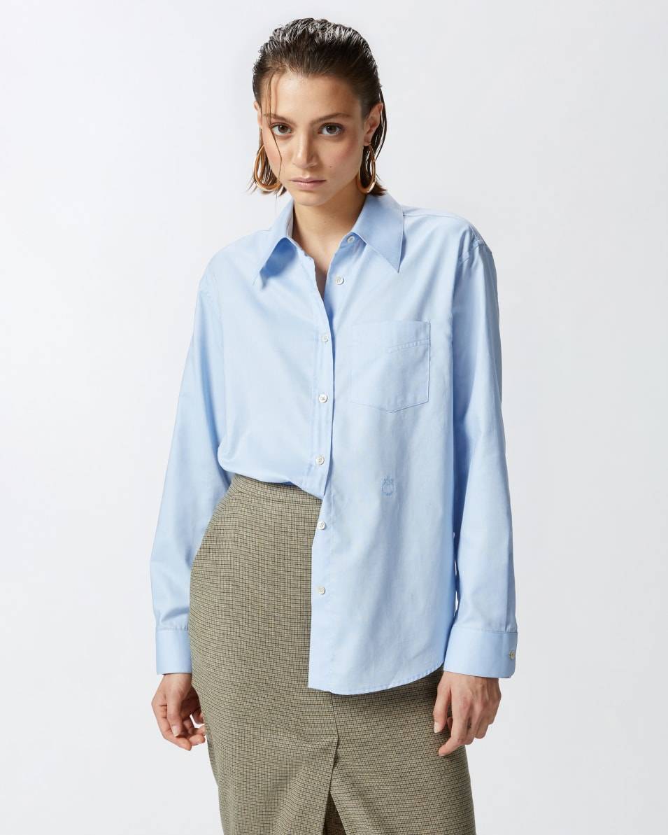Pinko Azurblaue Oxford-Baumwollbluse Versandkostenfrei